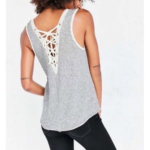 Ecoté Textured Lace-Up Back Tank Top